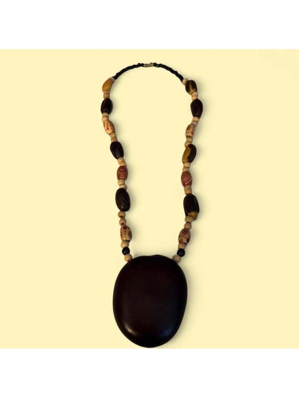 Natural Seed Nut Pendant Beaded Necklace Boho